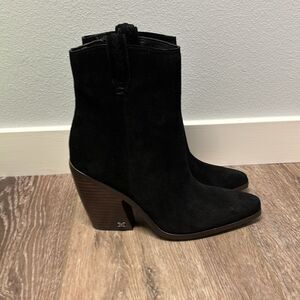 NEW Sam Edelman Agnes Western Heeled Ankle Boots Black Suede Leather Upper Sz 8